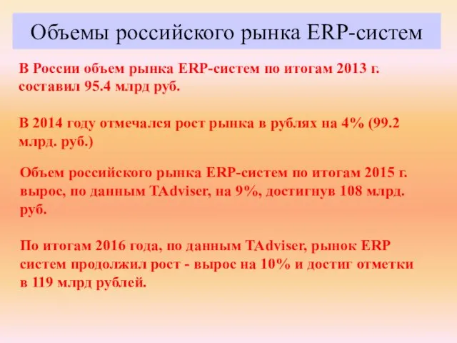 В России объем рынка ERP-систем по итогам 2013 г. составил 95.4