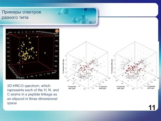 Примеры спектров разного типа 3D-HNCO spectrum, which represents each of the