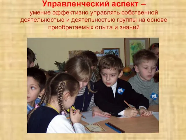 Управленческий аспект – умение эффективно управлять собственной деятельностью и деятельностью группы