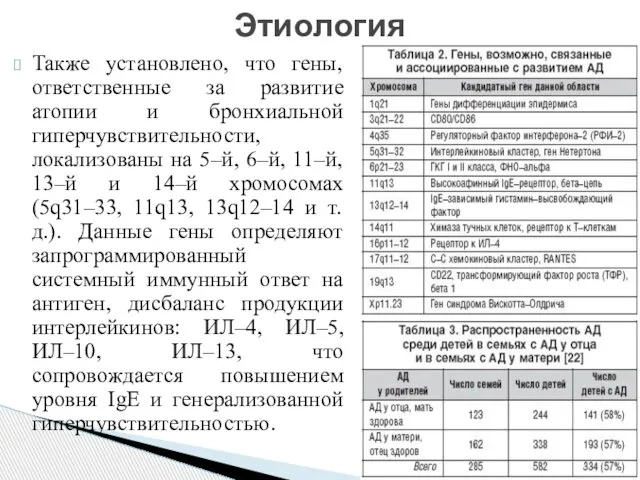 Также установлено, что гены, ответственные за развитие атопии и бронхиальной гиперчувствительности,