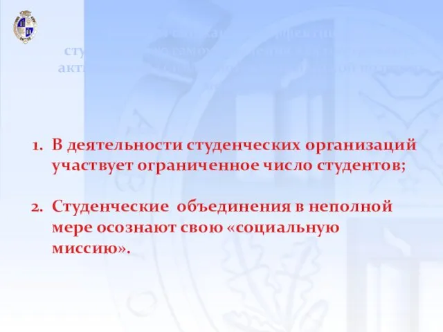 Факторы снижающие эффективность студенческого самоуправления как инструмента активизации социальной и гражданской