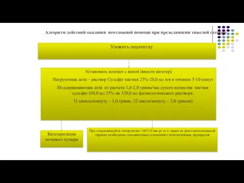 Алгоритм действий оказания неотложной помощи при преэклампсии тяжелой степени