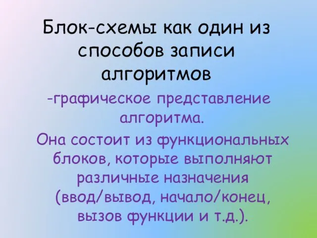 Блок-схемы как один из способов записи алгоритмов графическое представление алгоритма. Она