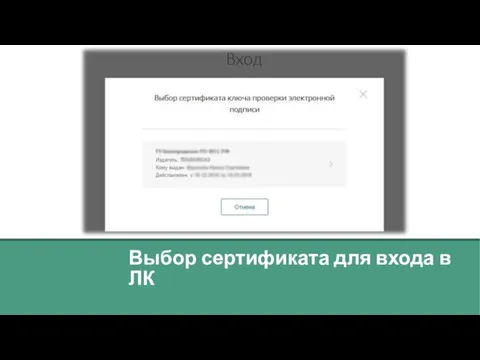 Выбор сертификата для входа в ЛК