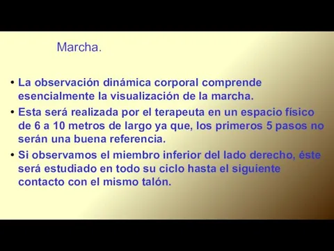 Marcha. La observación dinámica corporal comprende esencialmente la visualización de la