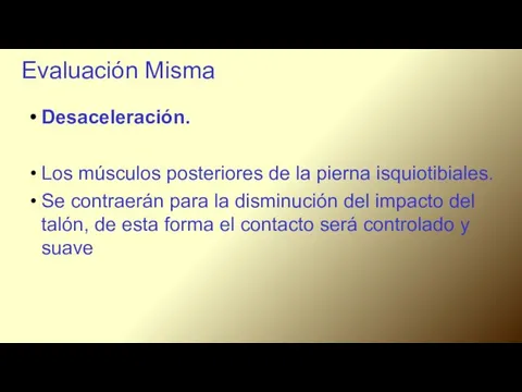 Evaluación Misma. Desaceleración. Los músculos posteriores de la pierna isquiotibiales. Se