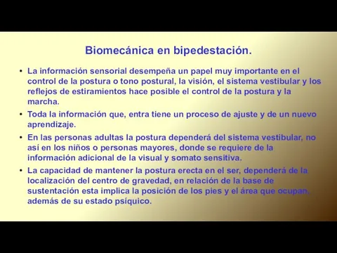 Biomecánica en bipedestación. La información sensorial desempeña un papel muy importante