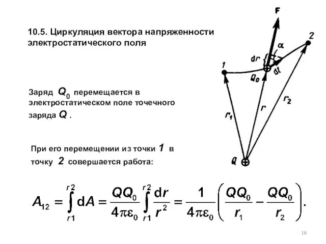 10.5. Циркуляция вектора напряженности электростатического поля При его перемещении из точки