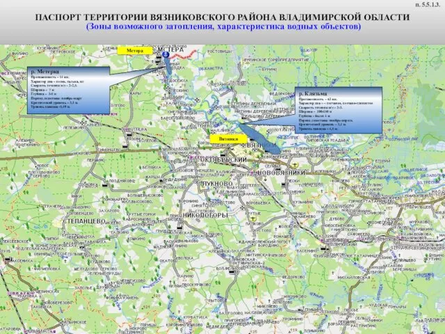 ПАСПОРТ ТЕРРИТОРИИ ВЯЗНИКОВСКОГО РАЙОНА ВЛАДИМИРСКОЙ ОБЛАСТИ (Зоны возможного затопления, характеристика водных