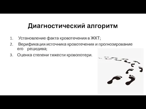 Диагностический алгоритм Установление факта кровотечения в ЖКТ; Верификация источника кровотечения и