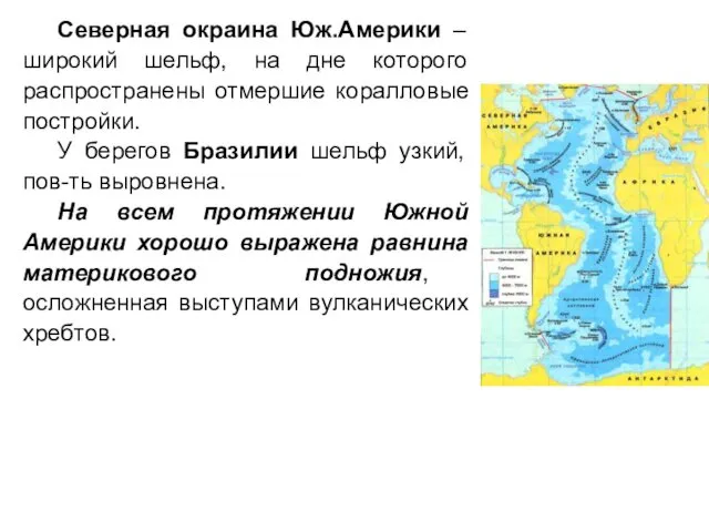 Северная окраина Юж.Америки – широкий шельф, на дне которого распространены отмершие