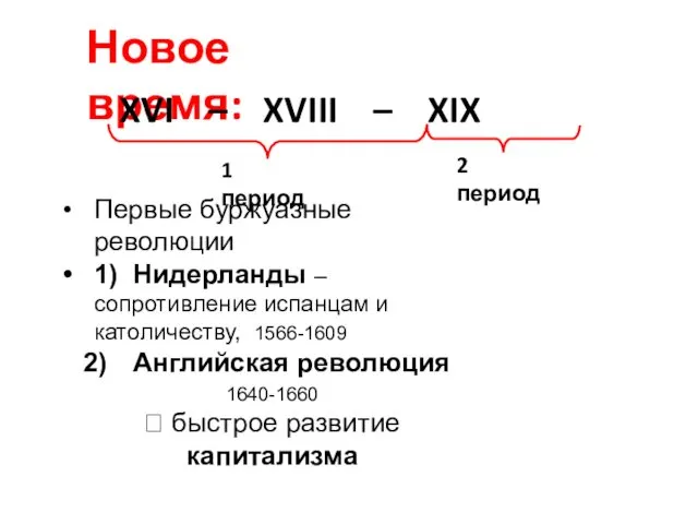 Новое время: XVI – XVIII – XIX 1 период 2 период