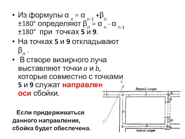 Из формулы α n = α n-1 +βл ±180° определяют βл