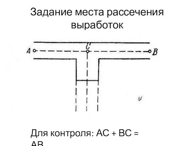 Задание места рассечения выработок Для контроля: АС + ВС = АВ