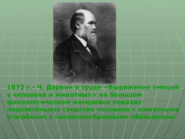 1872 г.- Ч. Дарвин в труде «Выражение эмоций у человека и