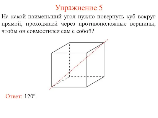 Упражнение 5 На какой наименьший угол нужно повернуть куб вокруг прямой,