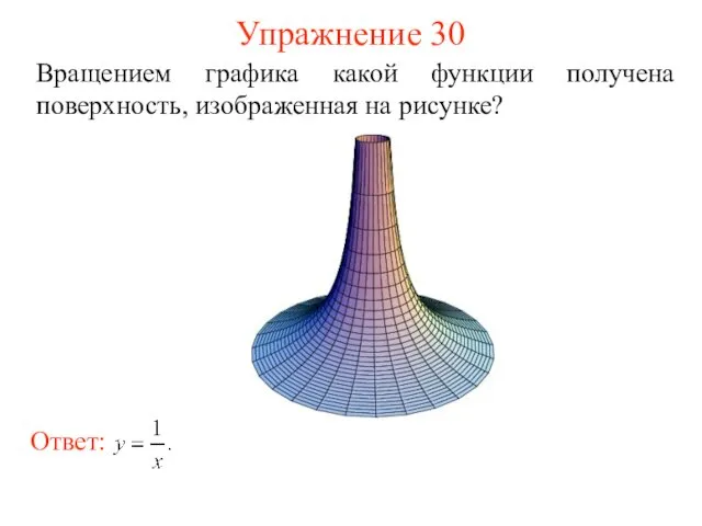 Упражнение 30 Вращением графика какой функции получена поверхность, изображенная на рисунке?