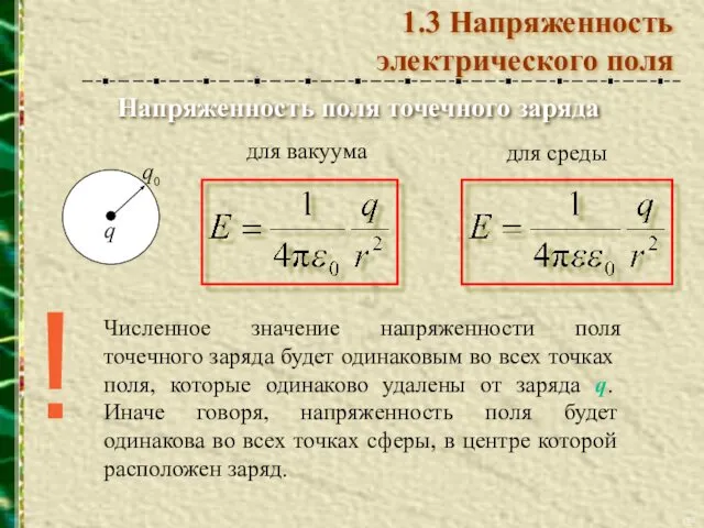 Численное значение напряженности поля точечного заряда будет одинаковым во всех точках