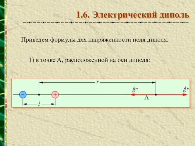 1.6. Электрический диполь Приведем формулы для напряженности поля диполя. 1) в