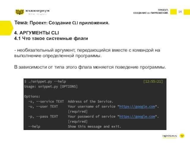 14 Тема: Проект: Создание CLI приложения. 4. АРГУМЕНТЫ CLI 4.1 Что