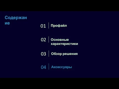 Профайл 01 02 Обзор решения 03 Аксессуары 04 Содержание Основные характеристики