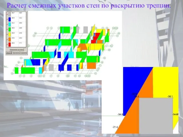 Расчет смежных участков стен по раскрытию трещин.