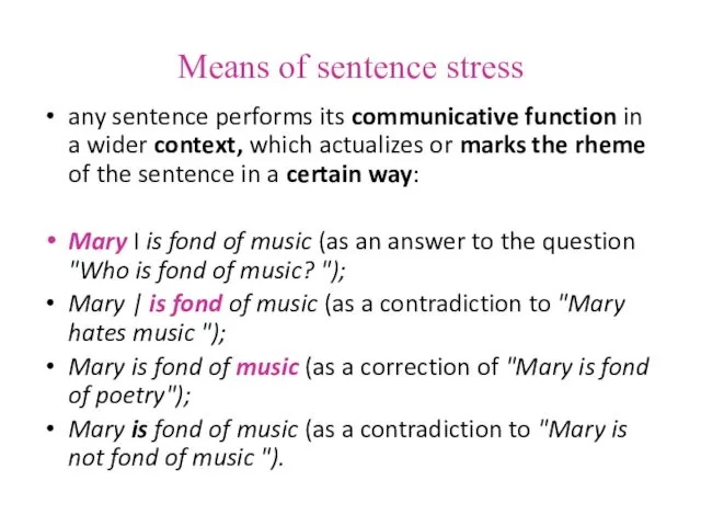 Means of sentence stress any sentence performs its communicative function in