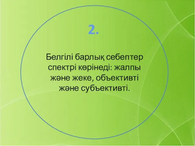 Белгілі барлық себептер спектрі көрінеді: жалпы және жеке, объективті және субъективті. 2.