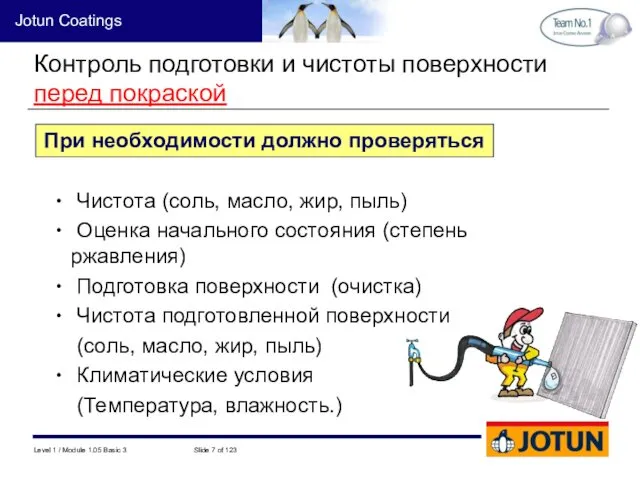 Контроль подготовки и чистоты поверхности перед покраской Чистота (соль, масло, жир,