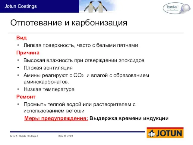 Отпотевание и карбонизация Вид Липкая поверхность, часто с белыми пятнами Причина