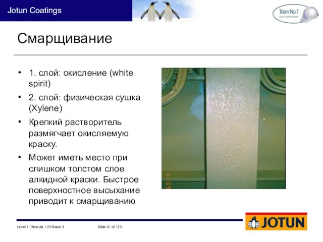 Смарщивание 1. слой: окисление (white spirit) 2. слой: физическая сушка (Xylene)