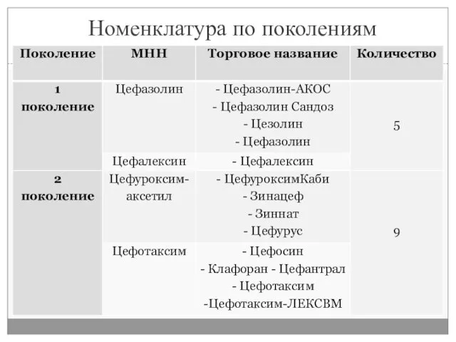 Номенклатура по поколениям