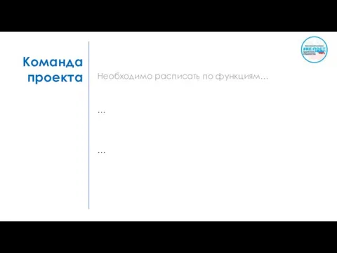 Команда проекта Необходимо расписать по функциям… … …