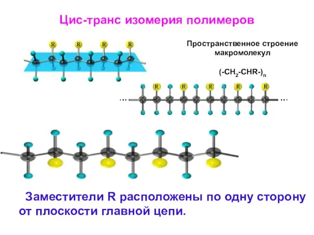 Заместители R расположены по одну сторону от плоскости главной цепи. Пространственное