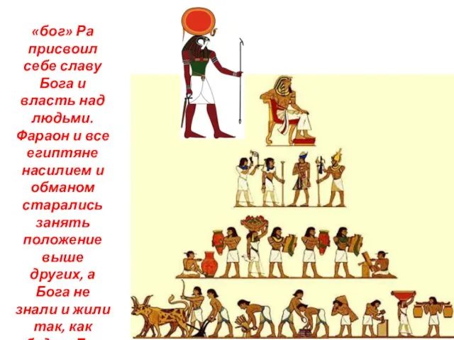 «бог» Ра присвоил себе славу Бога и власть над людьми. Фараон