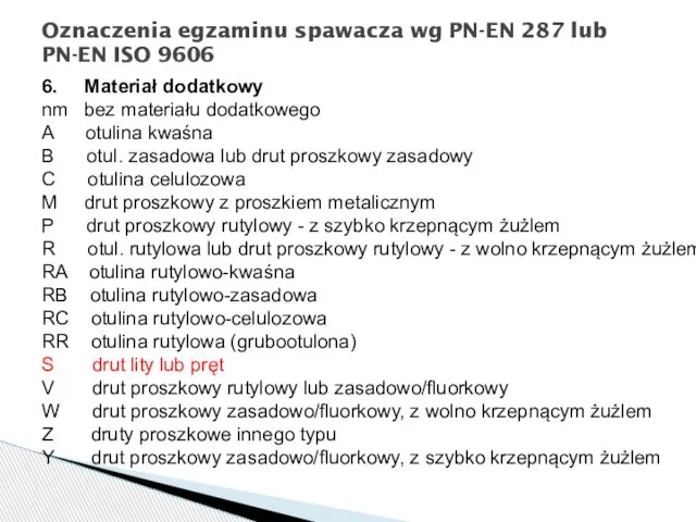 Oznaczenia egzaminu spawacza wg PN-EN 287 lub PN-EN ISO 9606 6.