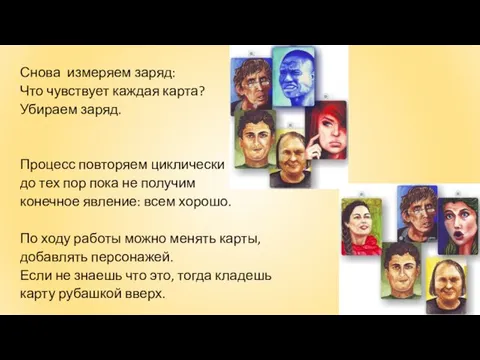 Снова измеряем заряд: Что чувствует каждая карта? Убираем заряд. Процесс повторяем