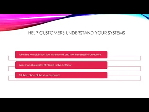 HELP CUSTOMERS UNDERSTAND YOUR SYSTEMS