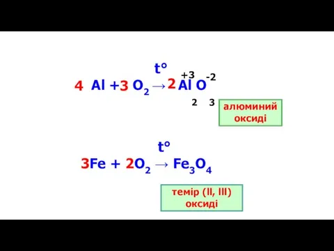 t° Al + O2 → Al O t° 3Fe + 2O2