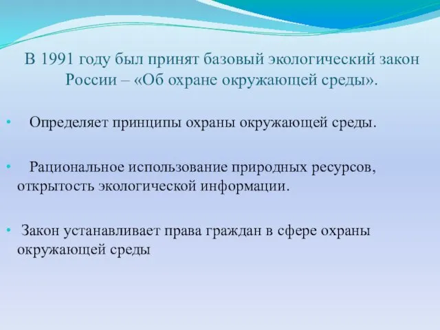 В 1991 году был принят базовый экологический закон России – «Об