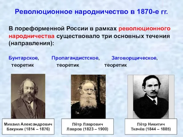 Революционное народничество в 1870-е гг. В пореформенной России в рамках революционного