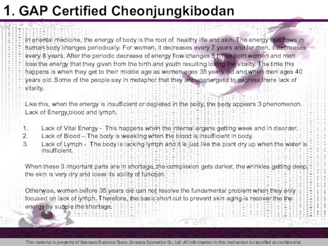 1. GAP Certified Cheonjungkibodan In oriental medicine, the energy of body