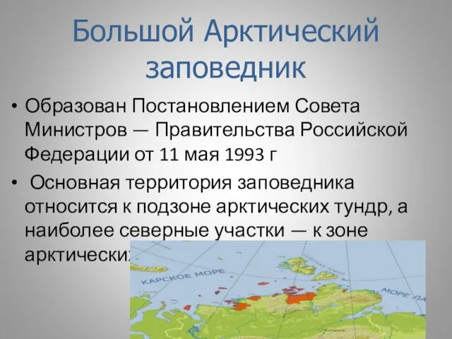 Большой Арктический заповедник Образован Постановлением Совета Министров — Правительства Российской Федерации