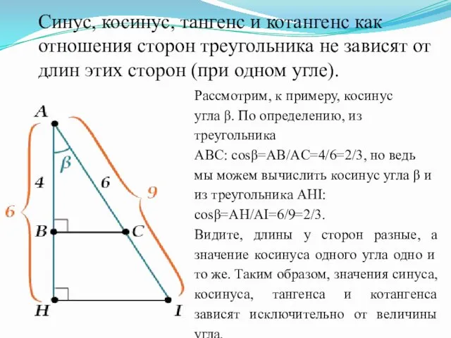 Синус, косинус, тангенс и котангенс как отношения сторон треугольника не зависят