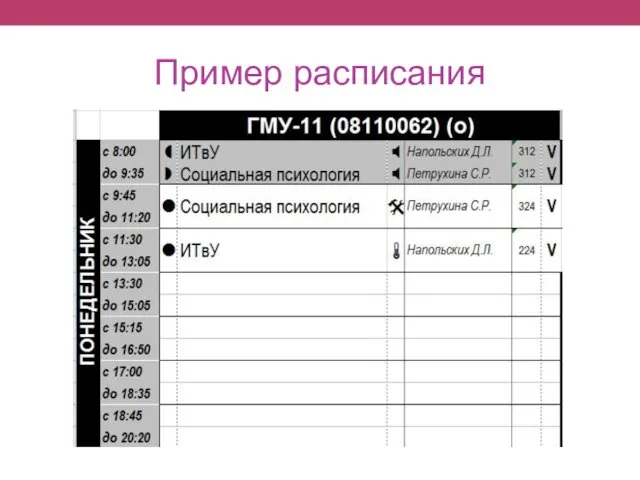 Пример расписания
