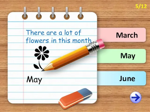 May March June There are a lot of flowers in this month. May 5/12