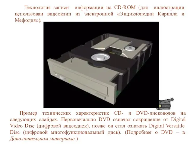 Технология записи информации на CD-ROM (для иллюстрации использован видеоклип из электронной