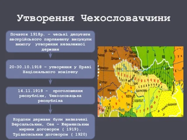 Утворення Чехословаччини Початок 1918р. – чеські депутати австрійського парламенту висунули вимогу