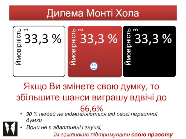 Дилема Монті Хола 90 % людей не відмовляються від своєї первинної