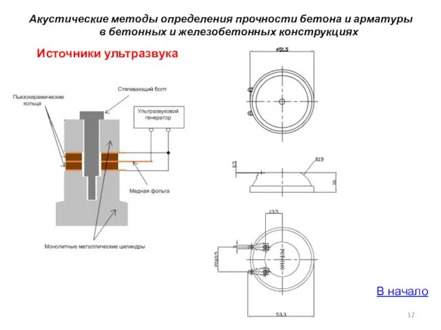 Акустические методы определения прочности бетона и арматуры в бетонных и железобетонных конструкциях Источники ультразвука В начало